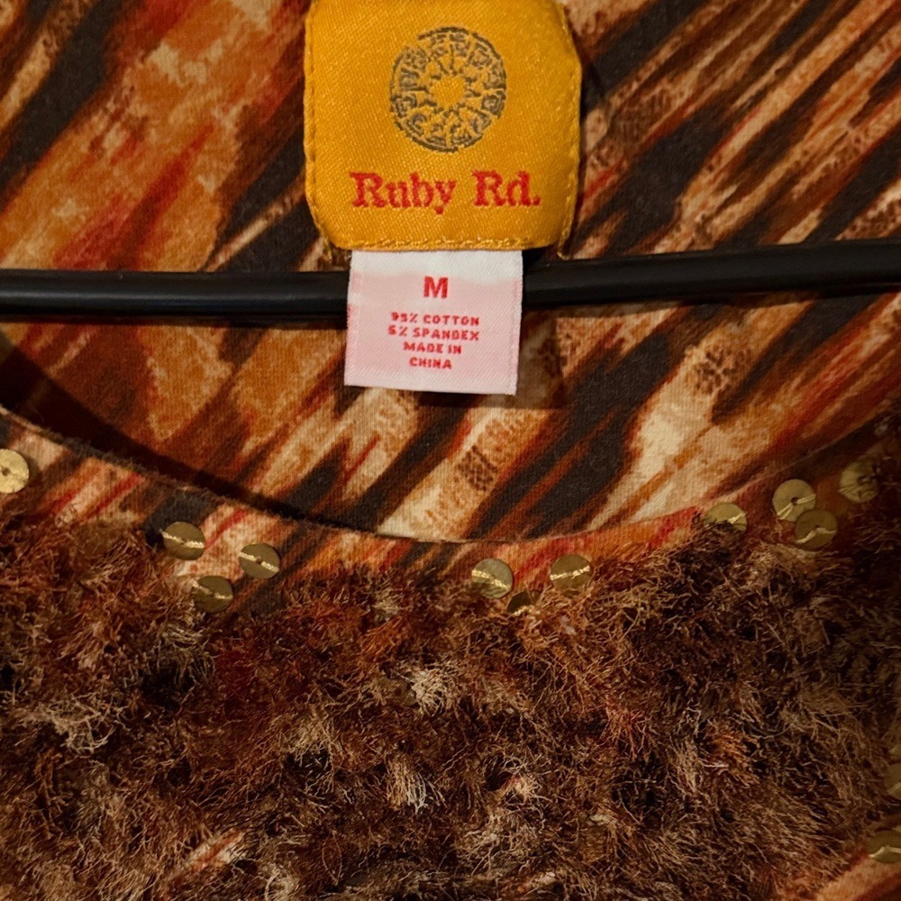 Ruby Rd. Orange and Brown Striped Blouse - Picture 2 of 3